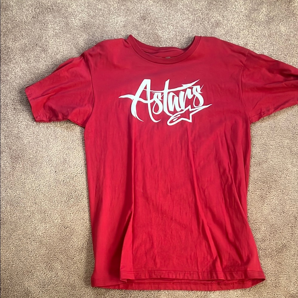 Astars Red Short Sleeve Tee with Bold Graphic Design
